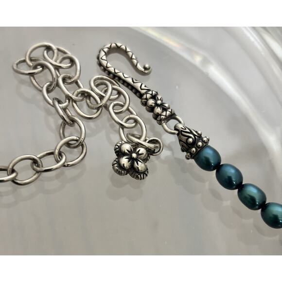 Barbara Bixby 925 SS 18K Initial”A”Pendant/Enhancer Teal Cultured Pearl Necklace - Picture 7 of 7